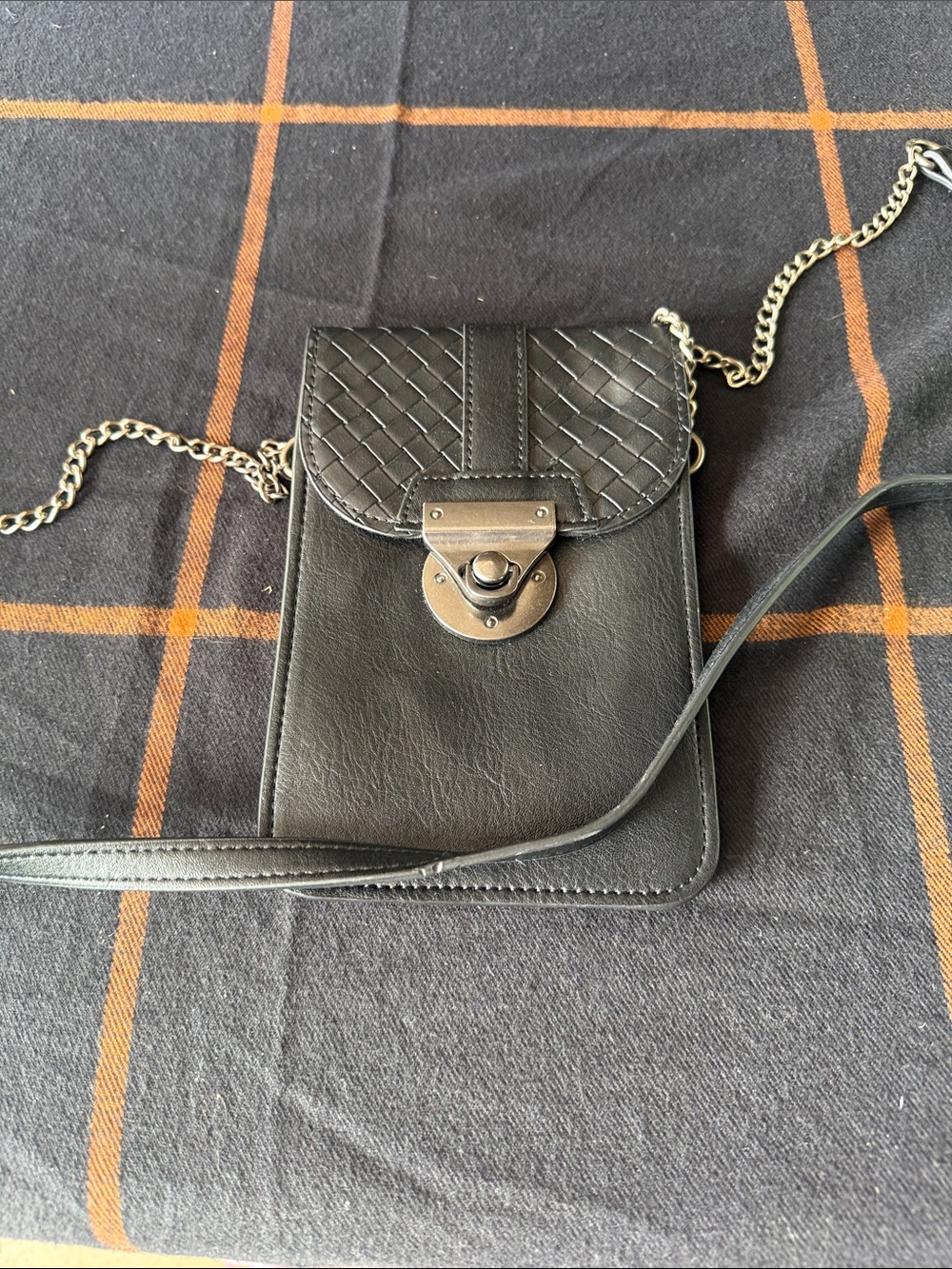 Maurices Black Woven-Flap Crossbody with Chain Strap